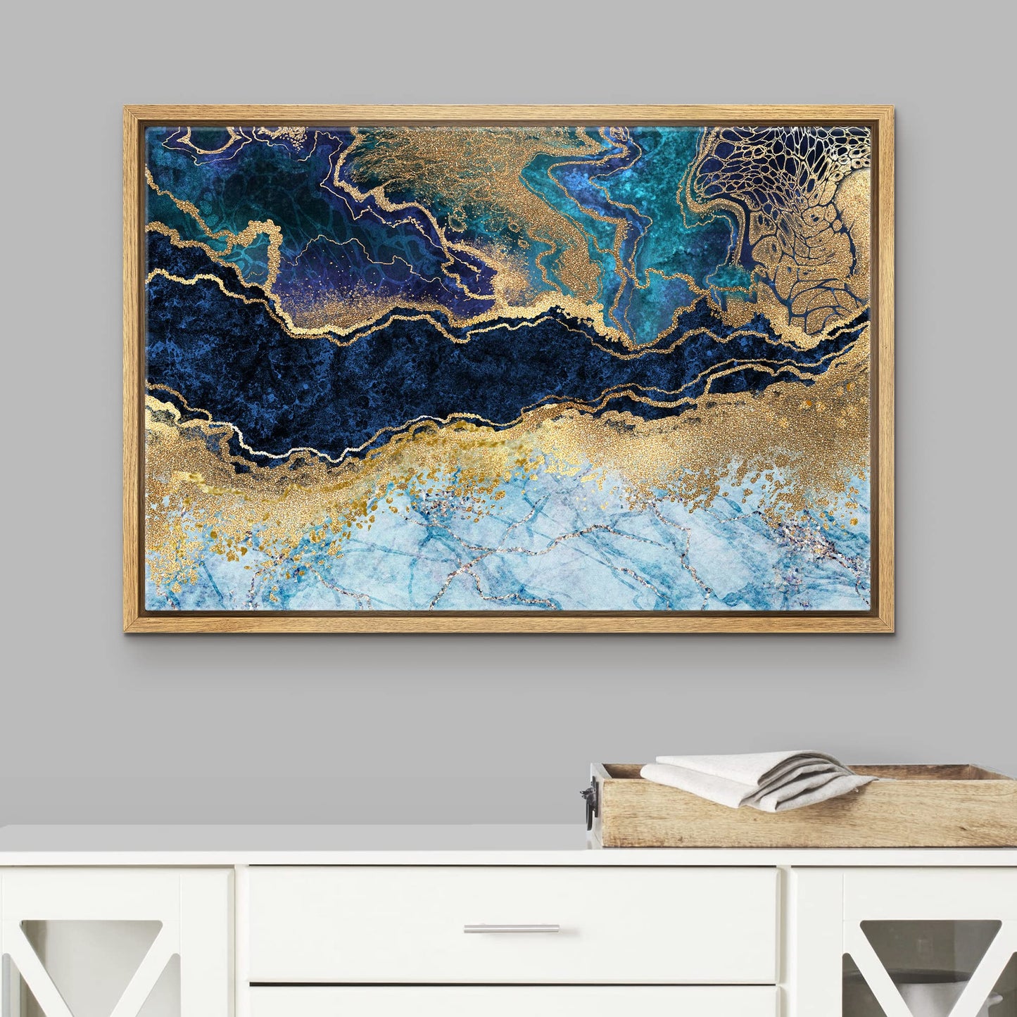 Impression sur toile encadrée wall26 Art mural Paysage en marbre violet, or et bleu sarcelle Formes abstraites Illustrations Moderne Chic Coloré Multicolore Ultra pour salon, chambre, bureau - 24x36 Naturel 