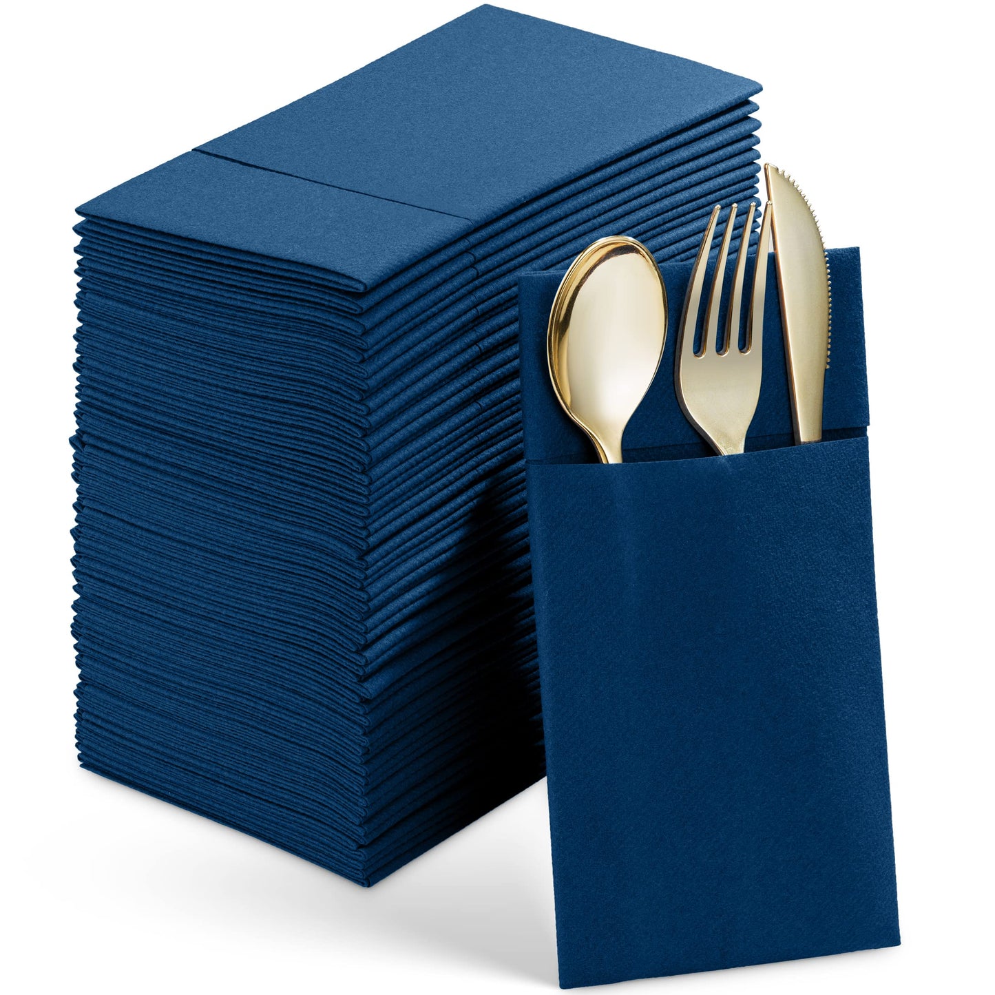 Disposable Linen-Feel Dinner Napkins With Built-in Flatware Pocket, 50-Pack WHITE Prefolded Cloth Like Paper Napkins For Wedding, Dinner Or Party