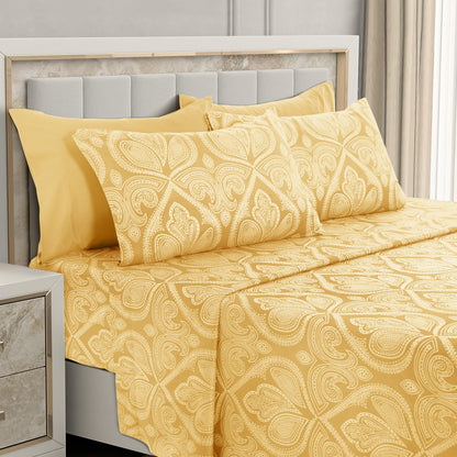 LUX Décor 6-Piece Sheet Set – Soft Microfiber Bedding with Deep Pocket Fitted Sheet & 4 Pillowcases (Paisley)