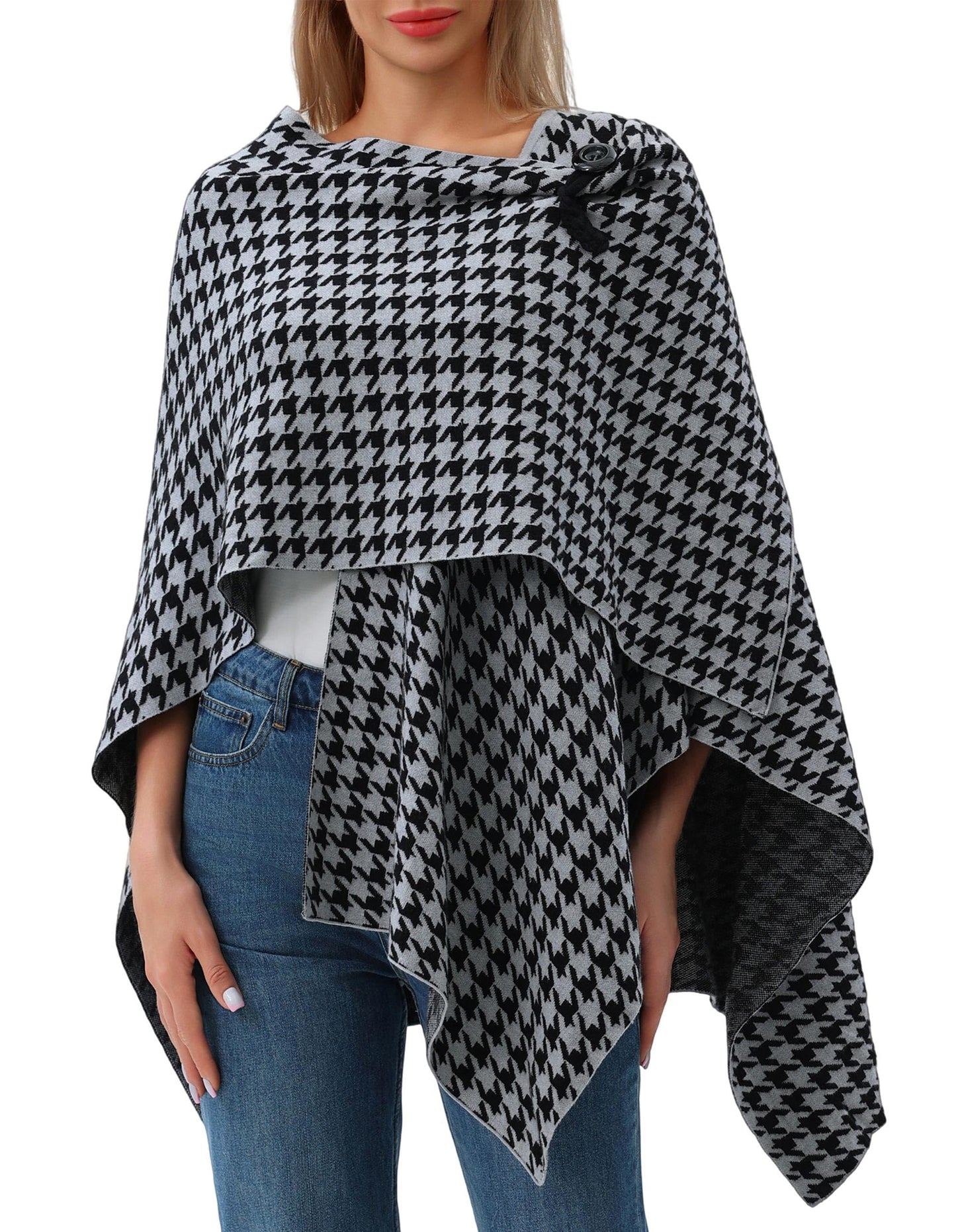 PULI Femmes Grand Poncho Croisé Sur Le Devant Pull Enveloppant Topper Tricoté Élégant Châles Cape pour l'Automne Hiver