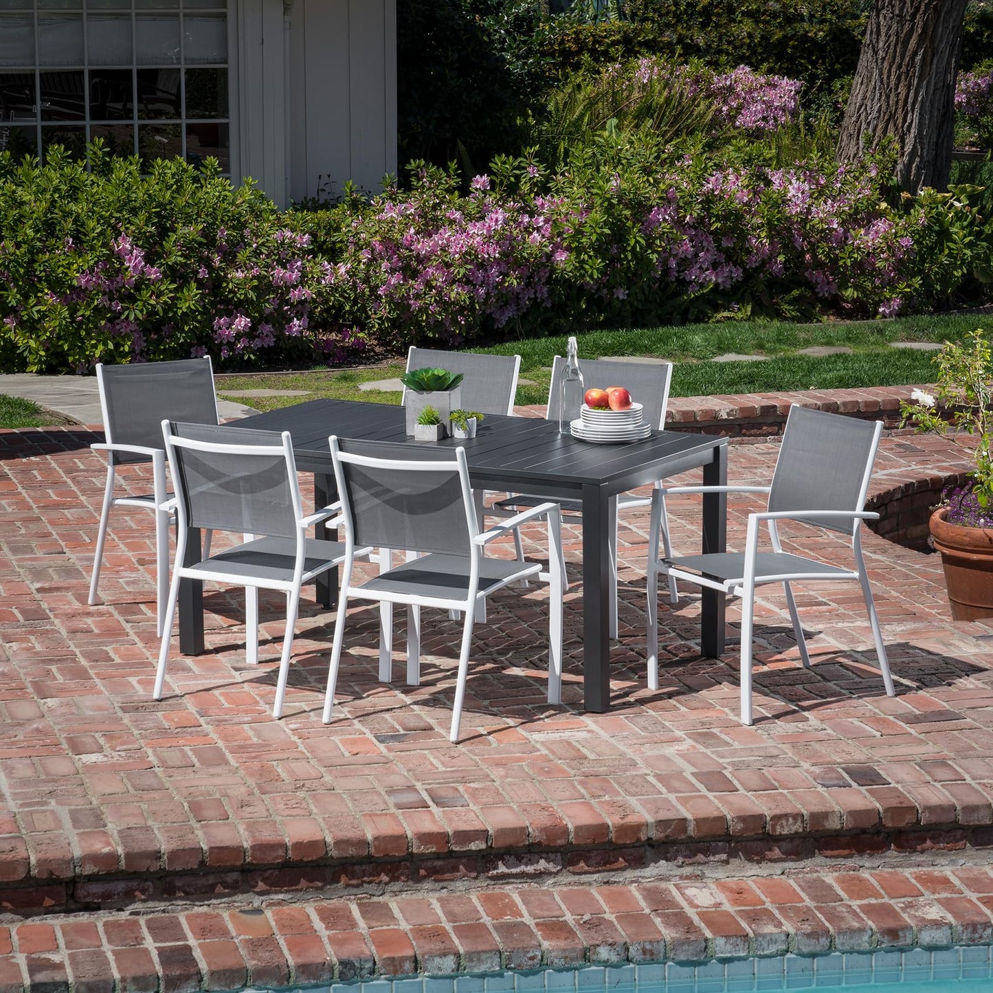 Hanover Naples 11-Piece Patio Dining Set with Rust Resistant Aluminum 40" x 118" Expanding Rectangular Dining Table w/ 10 High-Back Stackable Sling Chairs, Weather-Resistant Outdoor Dining Set for 10