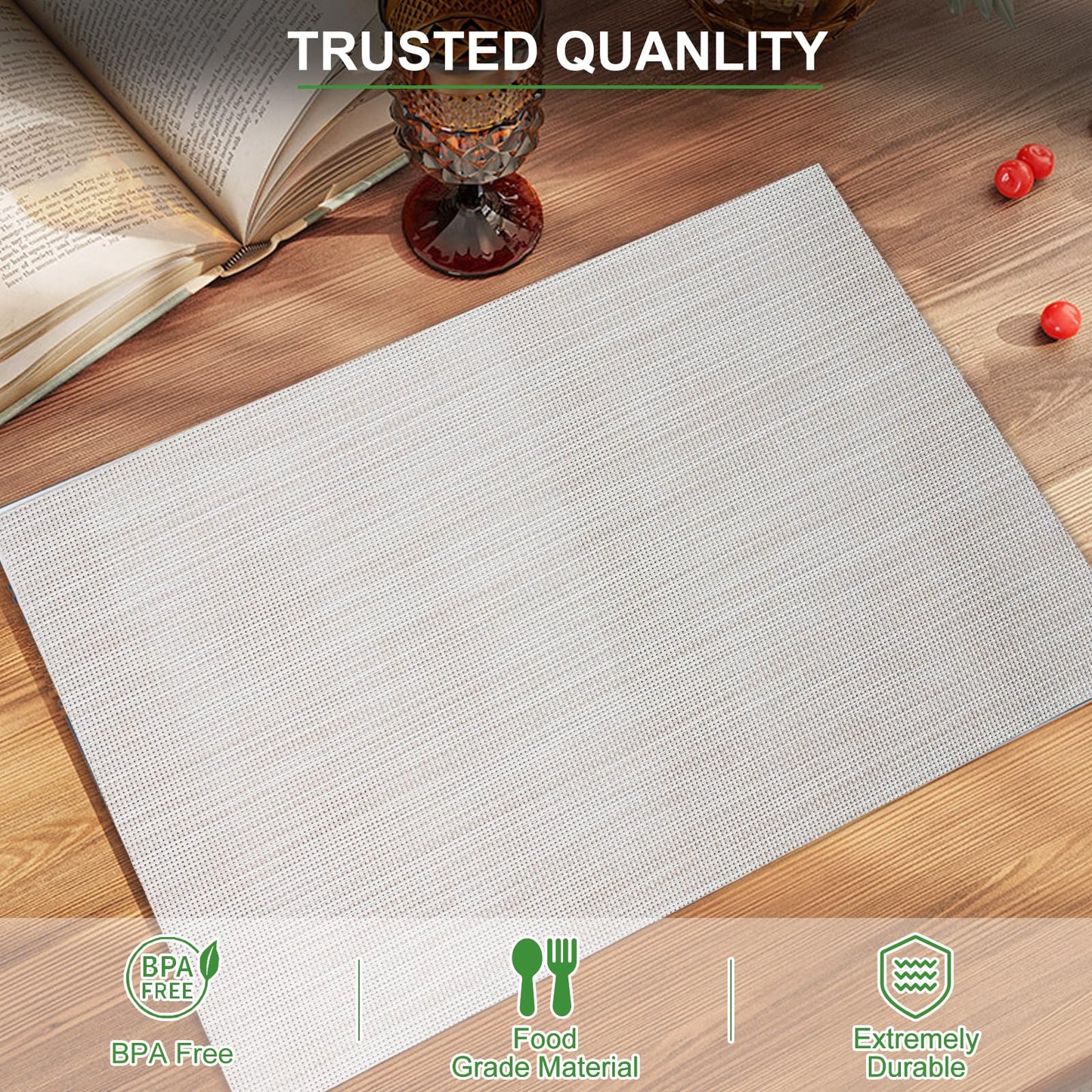 Set of 6 Placemats – Washable Woven Vinyl Table Mats for Dining, Kitchen, Indoor/Outdoor Use