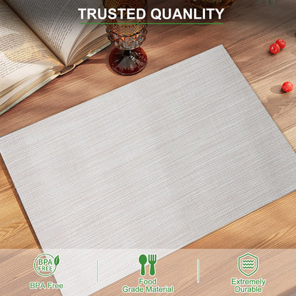 Set of 6 Placemats – Washable Woven Vinyl Table Mats for Dining, Kitchen, Indoor/Outdoor Use