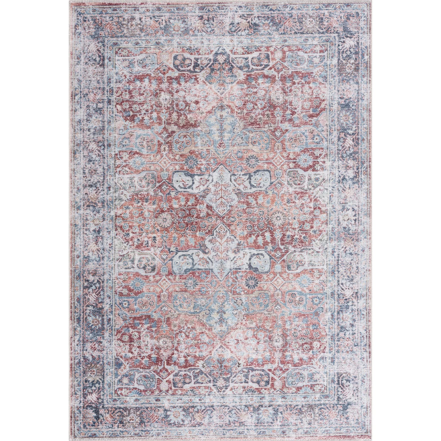 Tapis lavable antidérapant Bloom Rugs Caria 4x6 - Tapis traditionnel bleu pour salon, chambre, salle à manger et cuisine - Taille exacte : 4' x 6' 