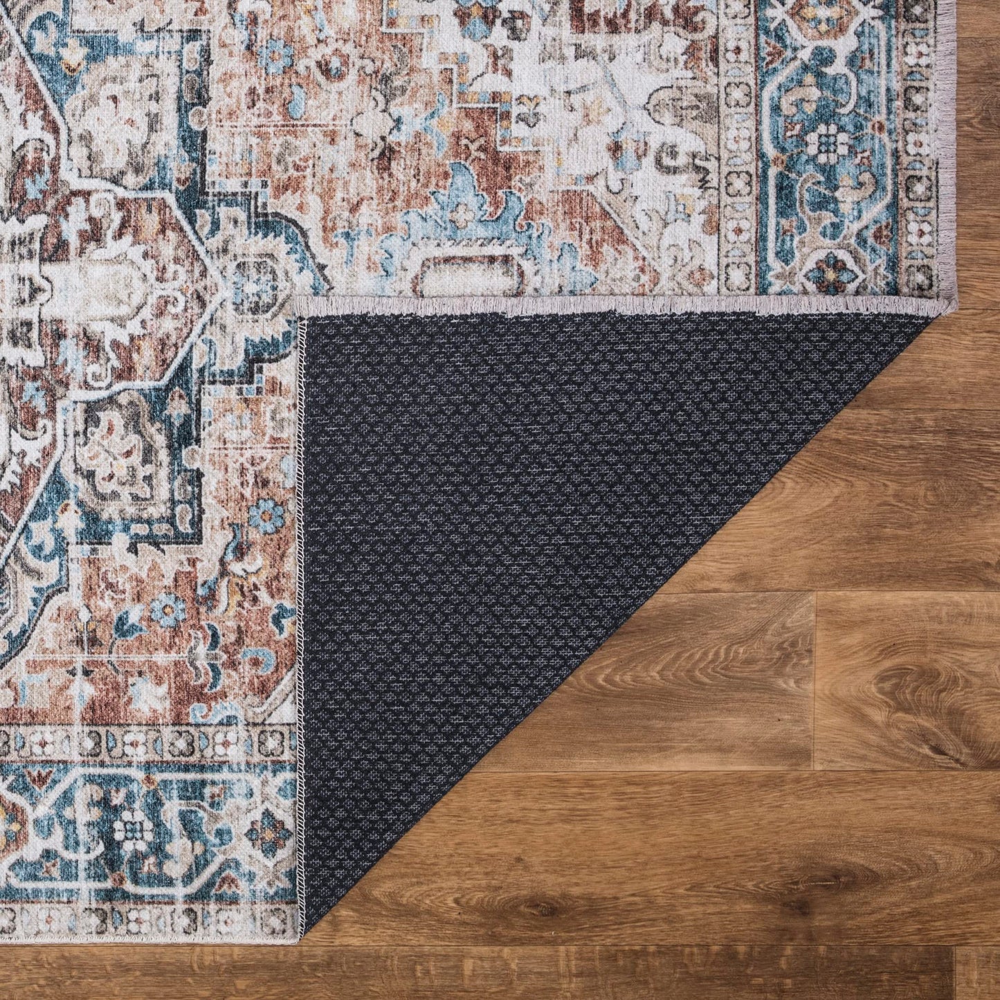 Bloom Rugs Caria, waschbarer, rutschfester Teppich, 4 x 6 Zoll, blauer traditioneller Teppich für Wohnzimmer, Schlafzimmer, Esszimmer und Küche, genaue Größe: 4 x 6 Fuß 