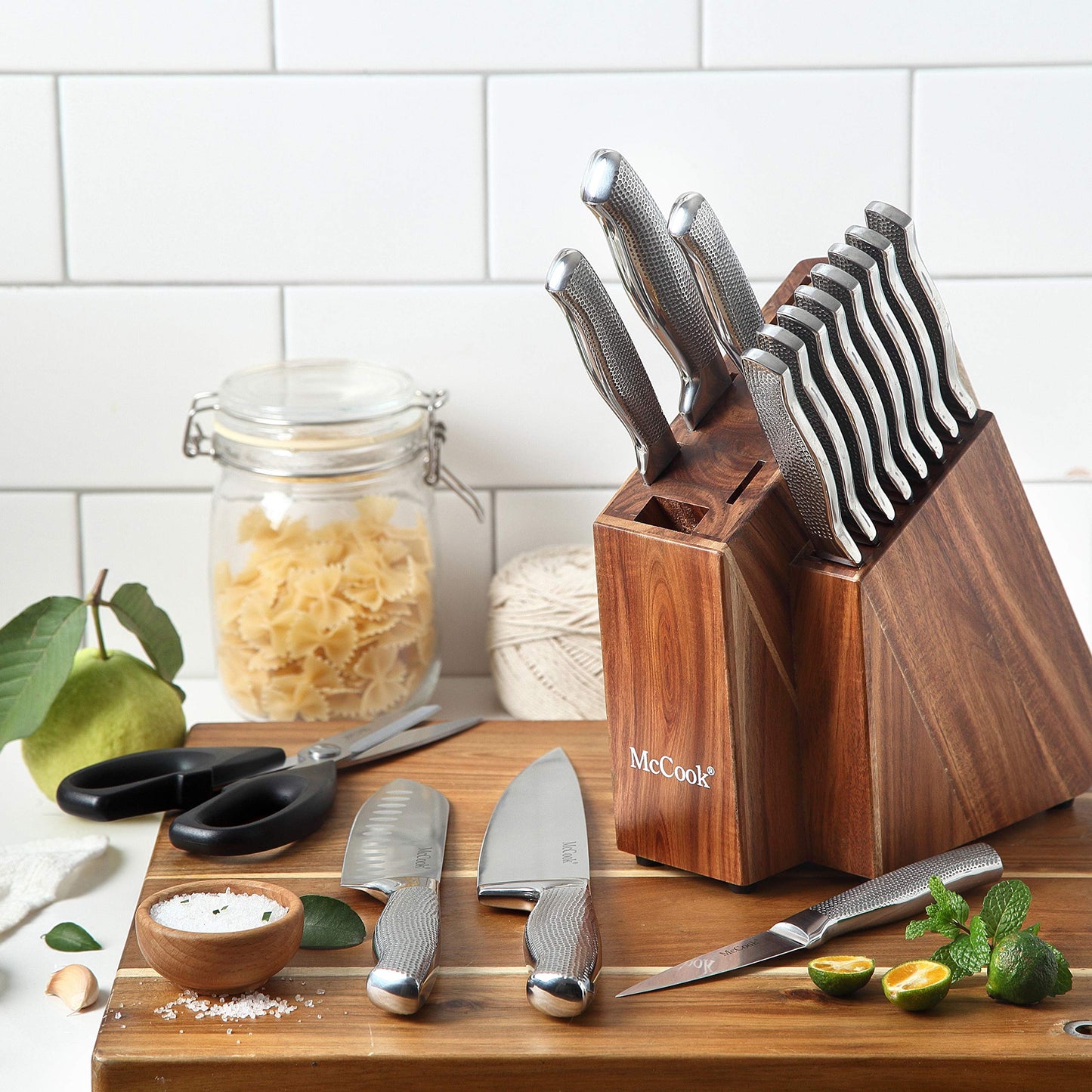 McCook® Knife Sets,German Stainless Steel Kitchen Knife Block Set with Built-in Sharpener