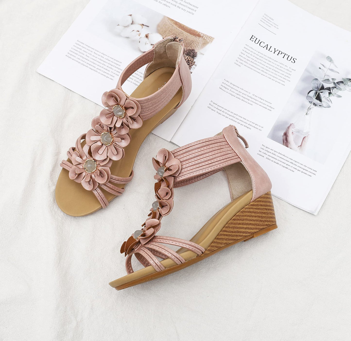 FRALOSHA Wedge Sandals for Women Open Toe Casual Summer Roman High Heel Breathable Beach Sandals