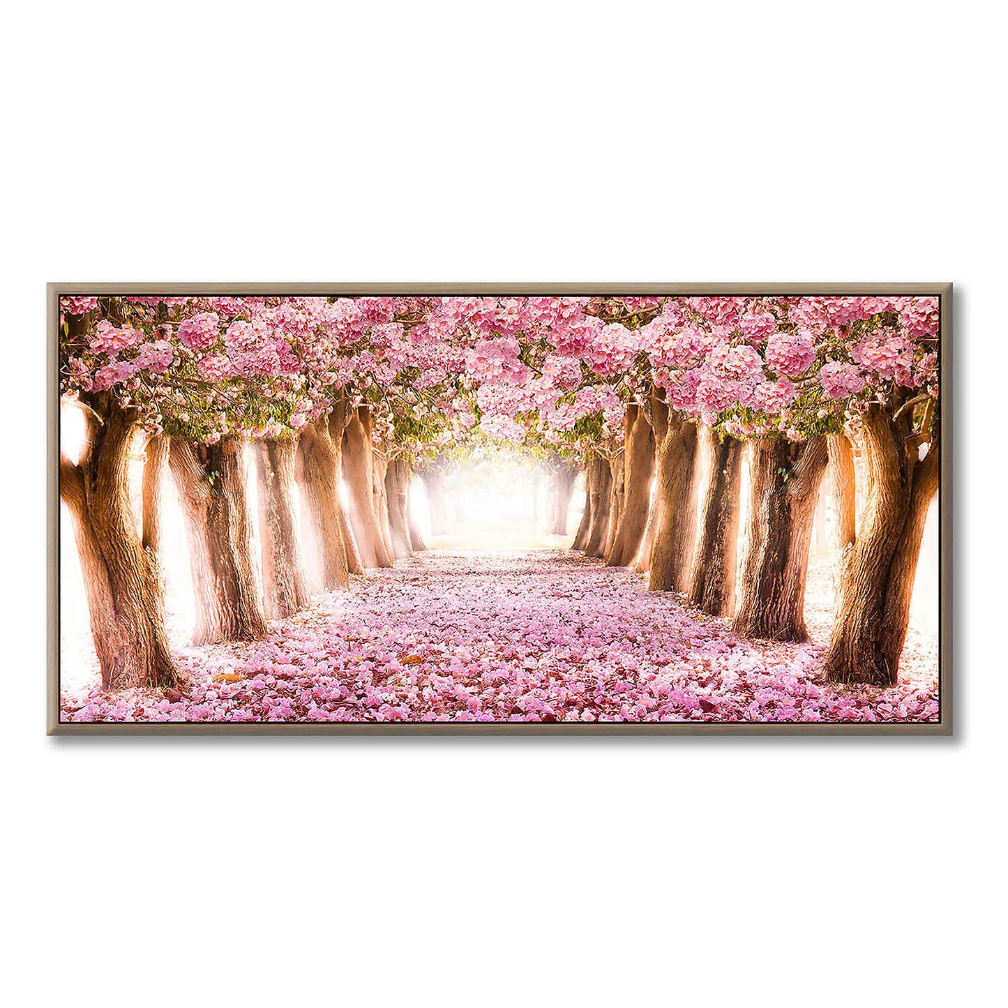 UTOP-art Tableau mural avec fleurs roses : paysage forestier, arbre, chemin, peinture sur toile enveloppée pour salon (36'' x 24'' x 1 panneau) 