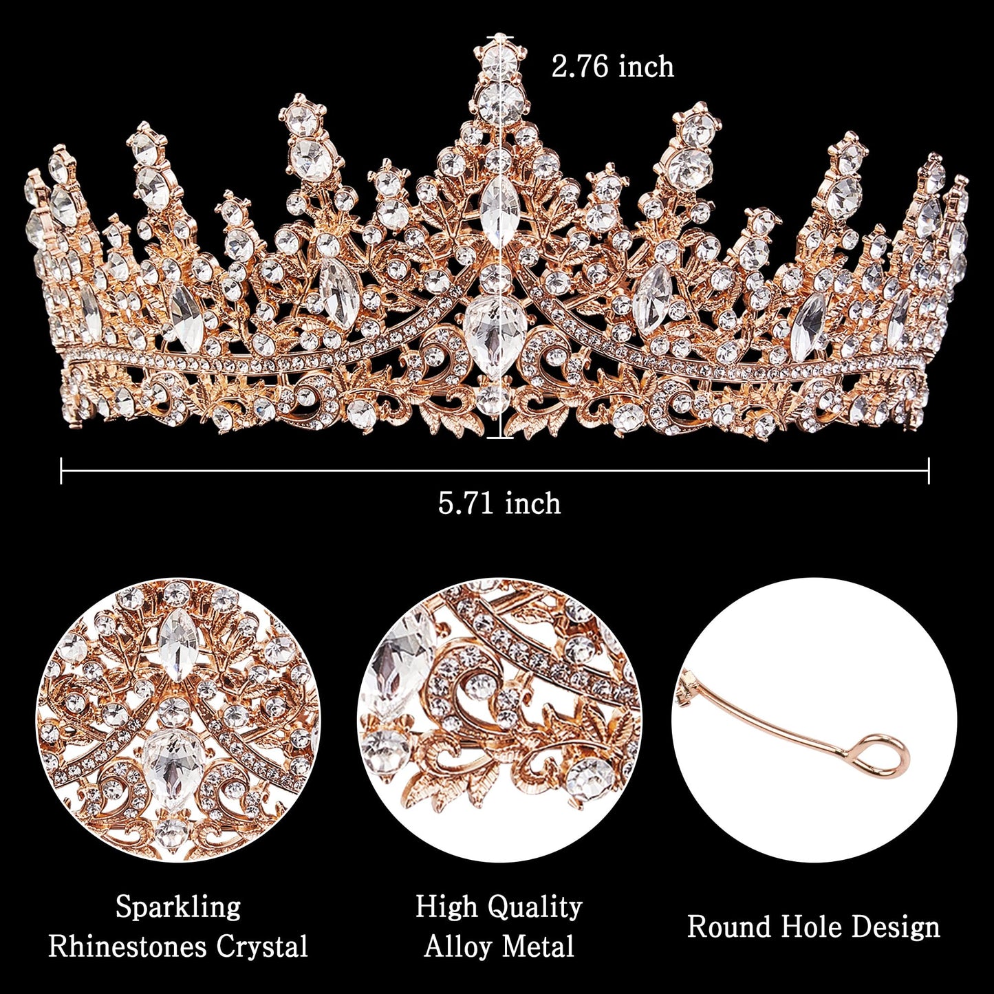 Gold Crown for Women Crystal Princess Tiaras Rhinestone Queen Headband Wedding Bridal Hair Accessories Birthday Prom Pageant Party Coming of Age Ceremony Photo Props