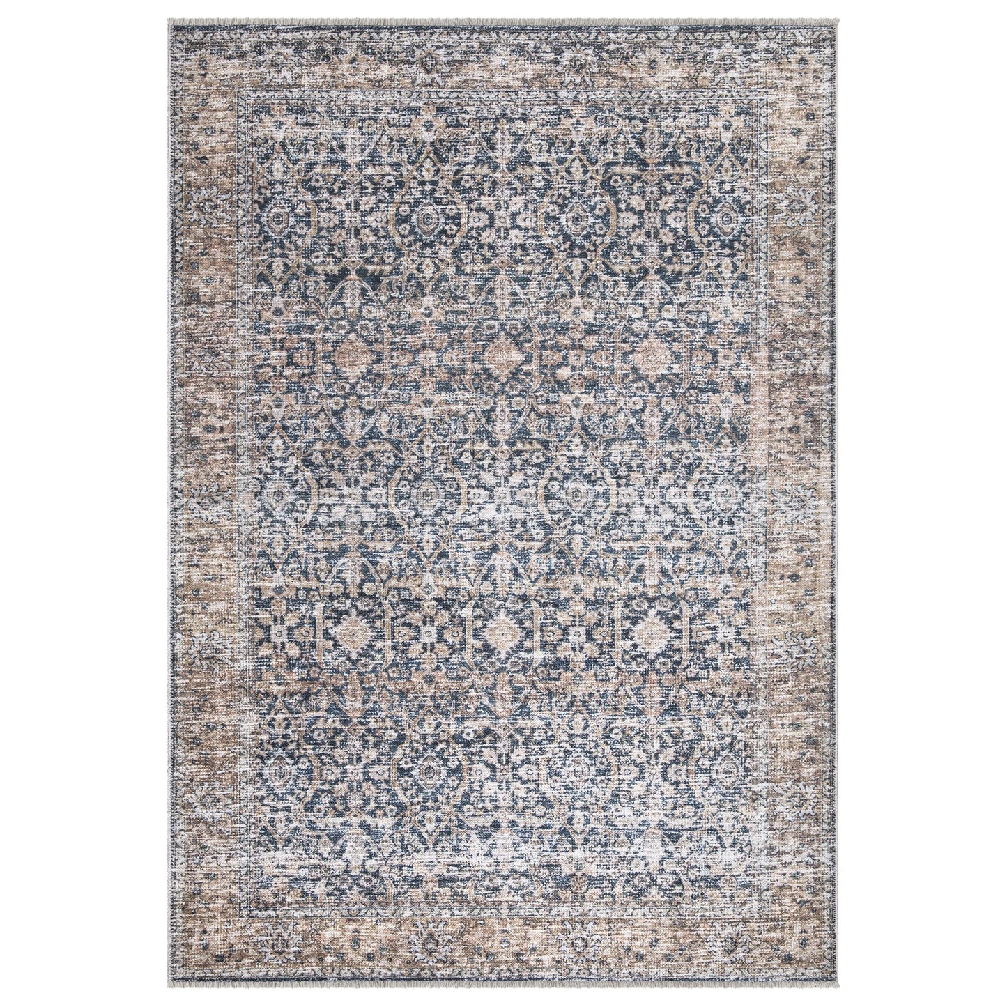 Tapis lavable antidérapant Bloom Rugs Caria 4x6 - Tapis traditionnel bleu pour salon, chambre, salle à manger et cuisine - Taille exacte : 4' x 6' 