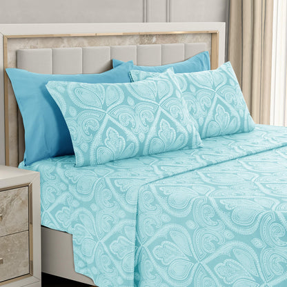 LUX Décor 6-Piece Sheet Set – Soft Microfiber Bedding with Deep Pocket Fitted Sheet & 4 Pillowcases (Paisley)
