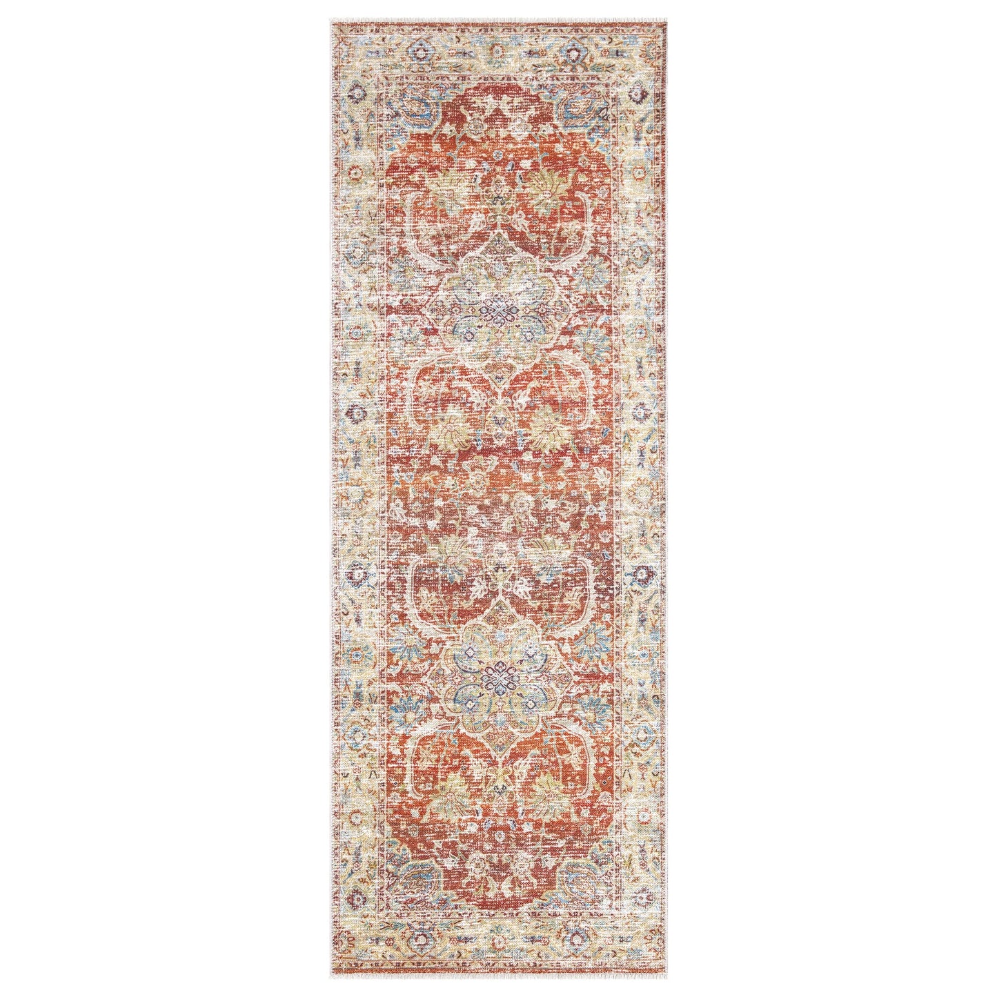 Tapis lavable antidérapant Bloom Rugs Caria 4x6 - Tapis traditionnel bleu pour salon, chambre, salle à manger et cuisine - Taille exacte : 4' x 6' 