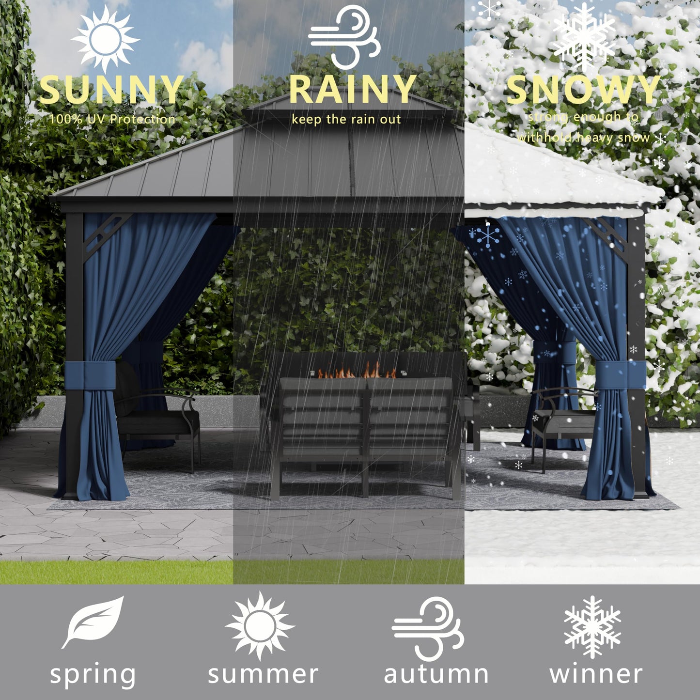 12x20ft Hardtop Gazebo Double Roof, Outdoor Pavilion with 2-Layer Hard top Galvanized Iron Frame Garden Tent, Suitable for courtyards, backyards, Decks, and Grass