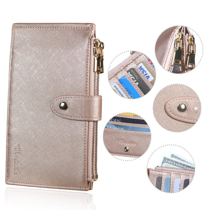 Travelambo RFID Wallet Women Large Size Bifold Multi Card Wallet Case with Zipper Pocke Credit Card Holder for Women