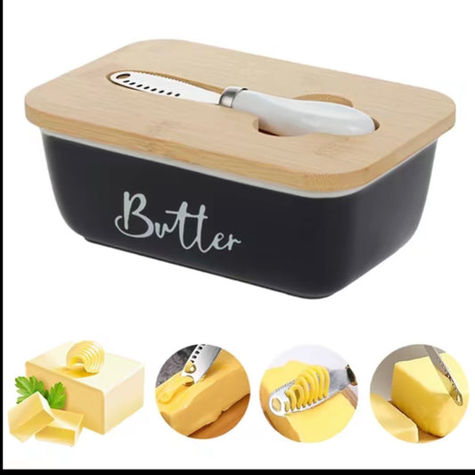 Butter Dish with Cutting Board Lid and Knife