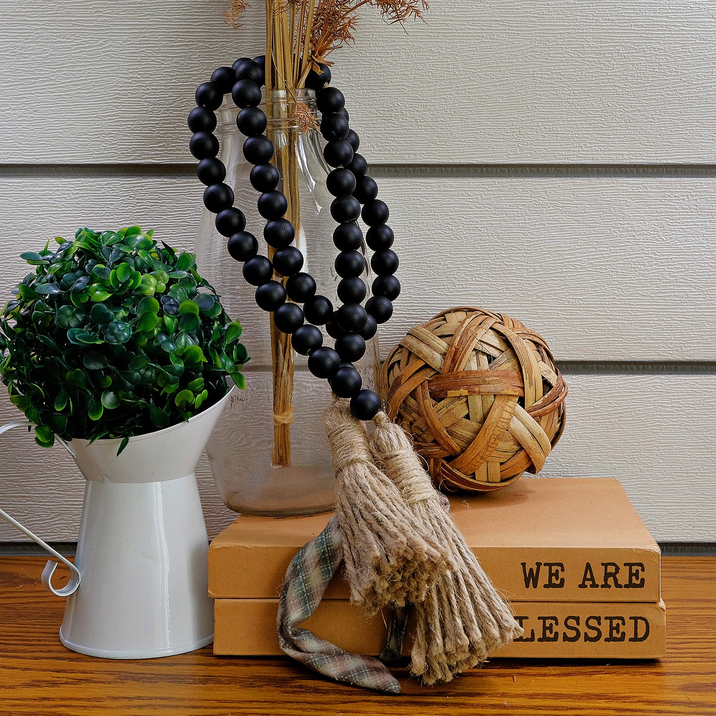 Wooden Bead Garland Decor, Wood Beads Garland Decorative Beads, Wooden Beads Garland, Wood Bead Garland Farmhouse, Wood Bead Garland Tassels, Boho Tassel Garland Beads Decor Beads Wooden Garland Beads