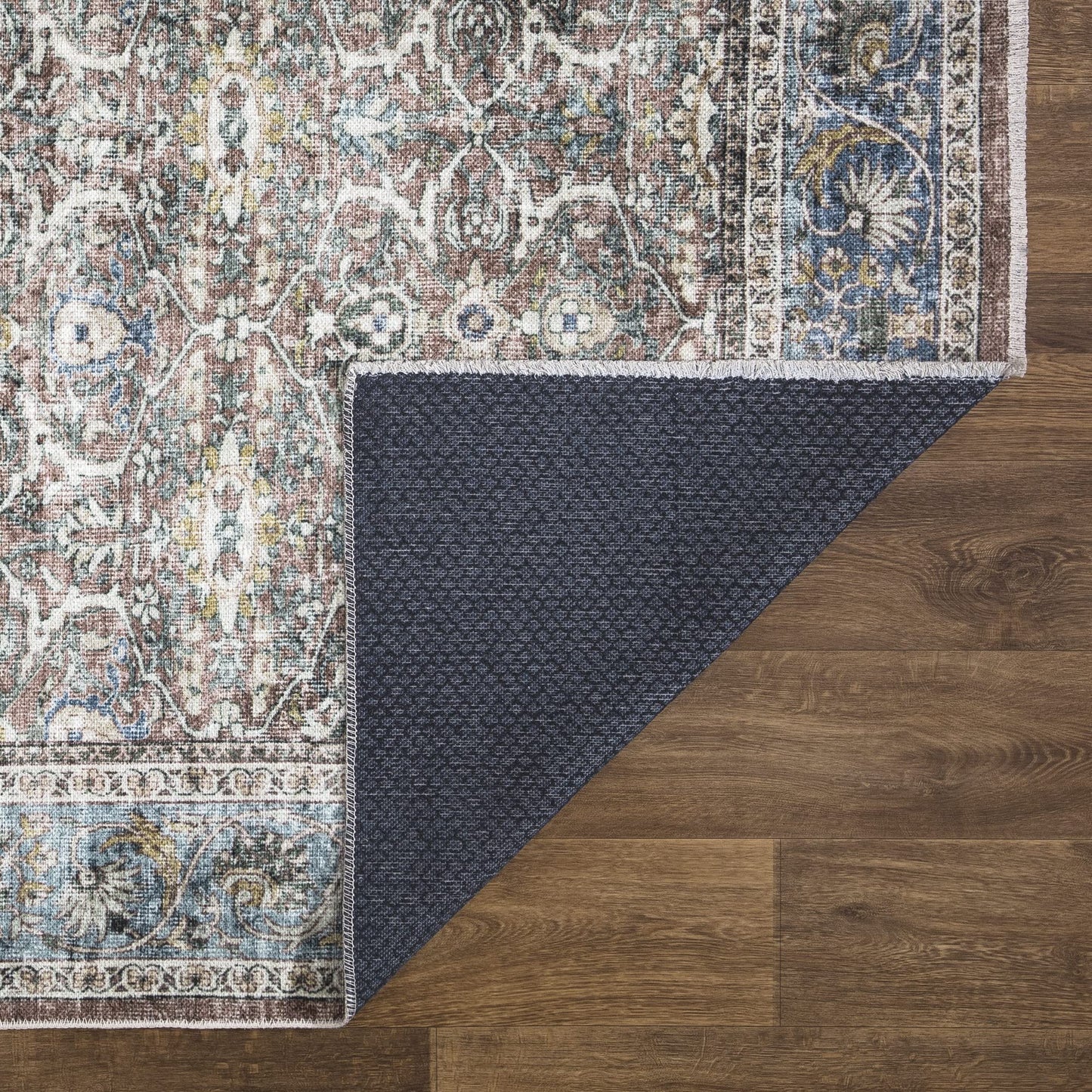 Bloom Rugs Caria, waschbarer, rutschfester Teppich, 4 x 6 Zoll, blauer traditioneller Teppich für Wohnzimmer, Schlafzimmer, Esszimmer und Küche, genaue Größe: 4 x 6 Fuß 