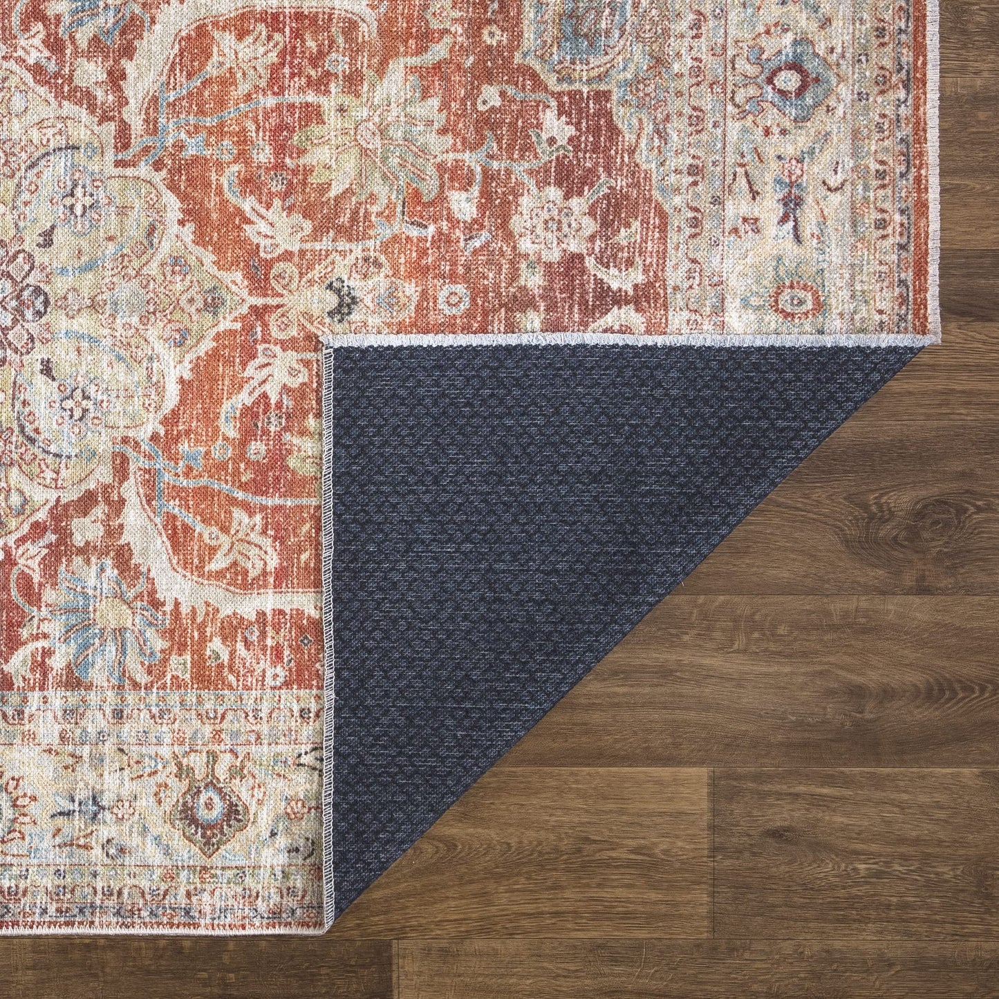 Bloom Rugs Caria, waschbarer, rutschfester Teppich, 4 x 6 Zoll, blauer traditioneller Teppich für Wohnzimmer, Schlafzimmer, Esszimmer und Küche, genaue Größe: 4 x 6 Fuß 