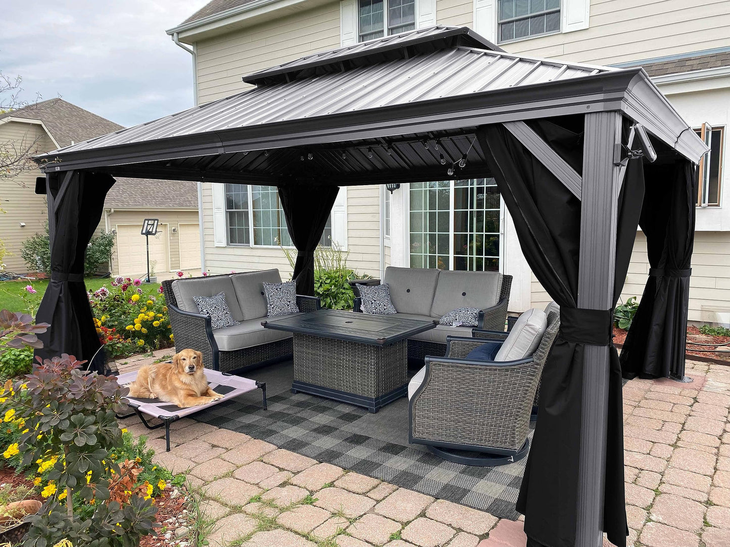 PURPLE LEAF 14' x 20' Patio Hardtop Gazebo with Light Metal Roof Heavy Duty Wind Resistance Outdoor Permanent Large Pavilion Gazebo for Patio Deck and Garden, Netting and Curtains Included, Light Grey