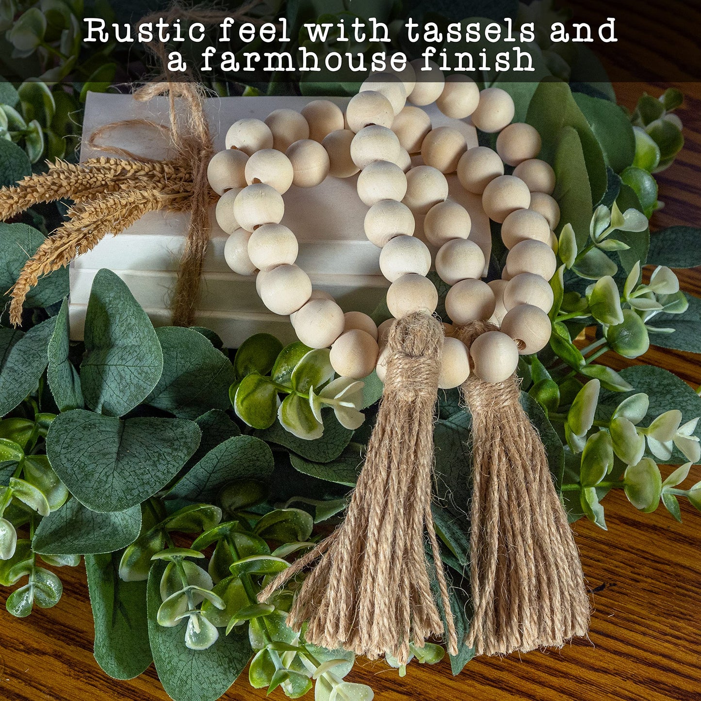 Wooden Bead Garland Decor, Wood Beads Garland Decorative Beads, Wooden Beads Garland, Wood Bead Garland Farmhouse, Wood Bead Garland Tassels, Boho Tassel Garland Beads Decor Beads Wooden Garland Beads