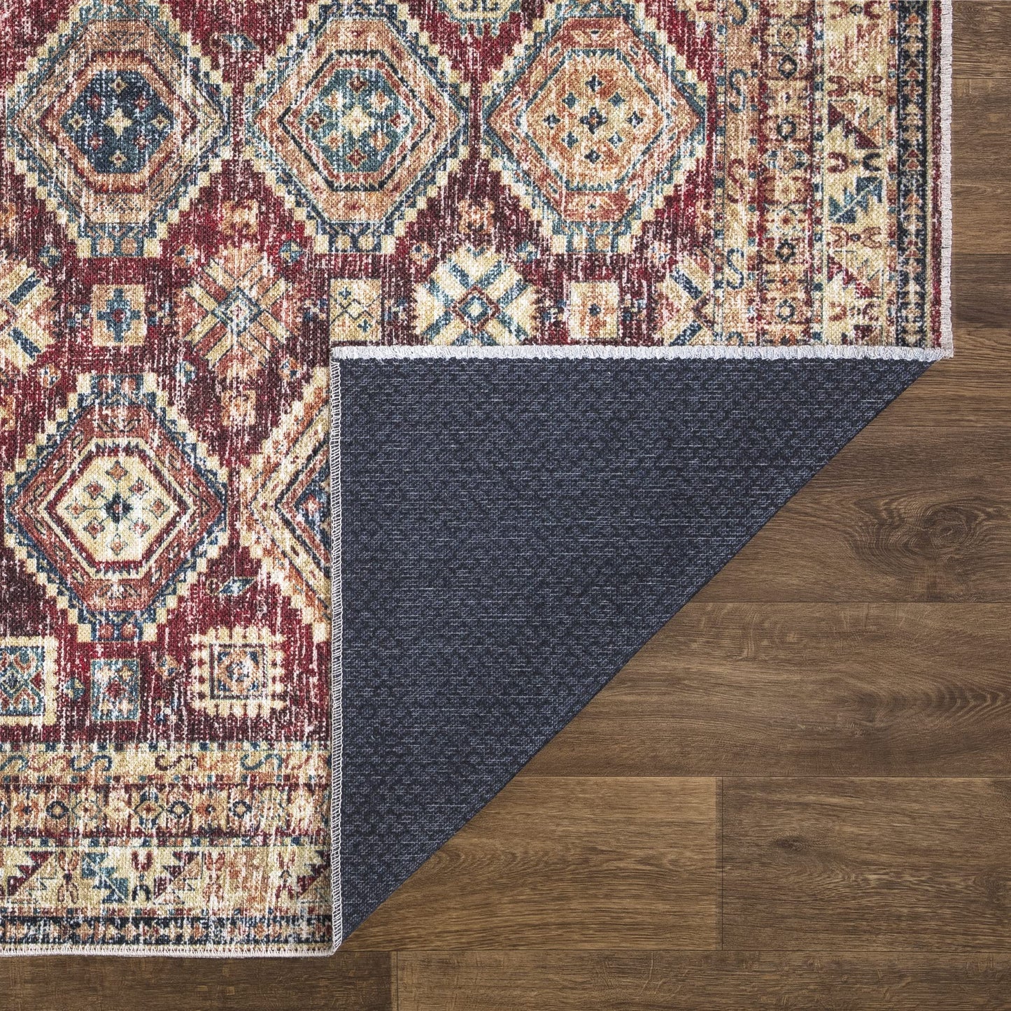 Bloom Rugs Caria, waschbarer, rutschfester Teppich, 4 x 6 Zoll, blauer traditioneller Teppich für Wohnzimmer, Schlafzimmer, Esszimmer und Küche, genaue Größe: 4 x 6 Fuß 