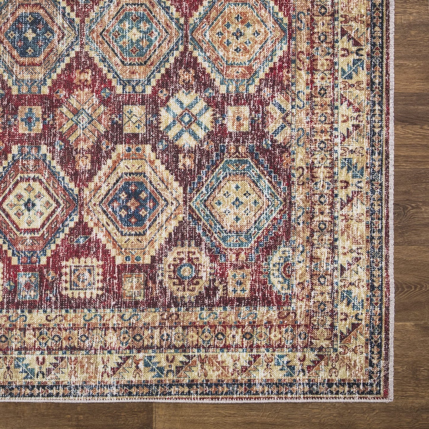 Bloom Rugs Caria, waschbarer, rutschfester Teppich, 4 x 6 Zoll, blauer traditioneller Teppich für Wohnzimmer, Schlafzimmer, Esszimmer und Küche, genaue Größe: 4 x 6 Fuß 