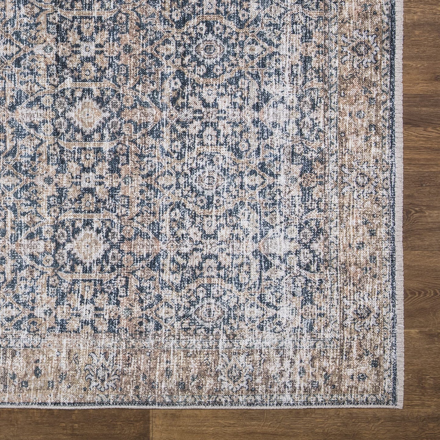 Bloom Rugs Caria, waschbarer, rutschfester Teppich, 4 x 6 Zoll, blauer traditioneller Teppich für Wohnzimmer, Schlafzimmer, Esszimmer und Küche, genaue Größe: 4 x 6 Fuß 