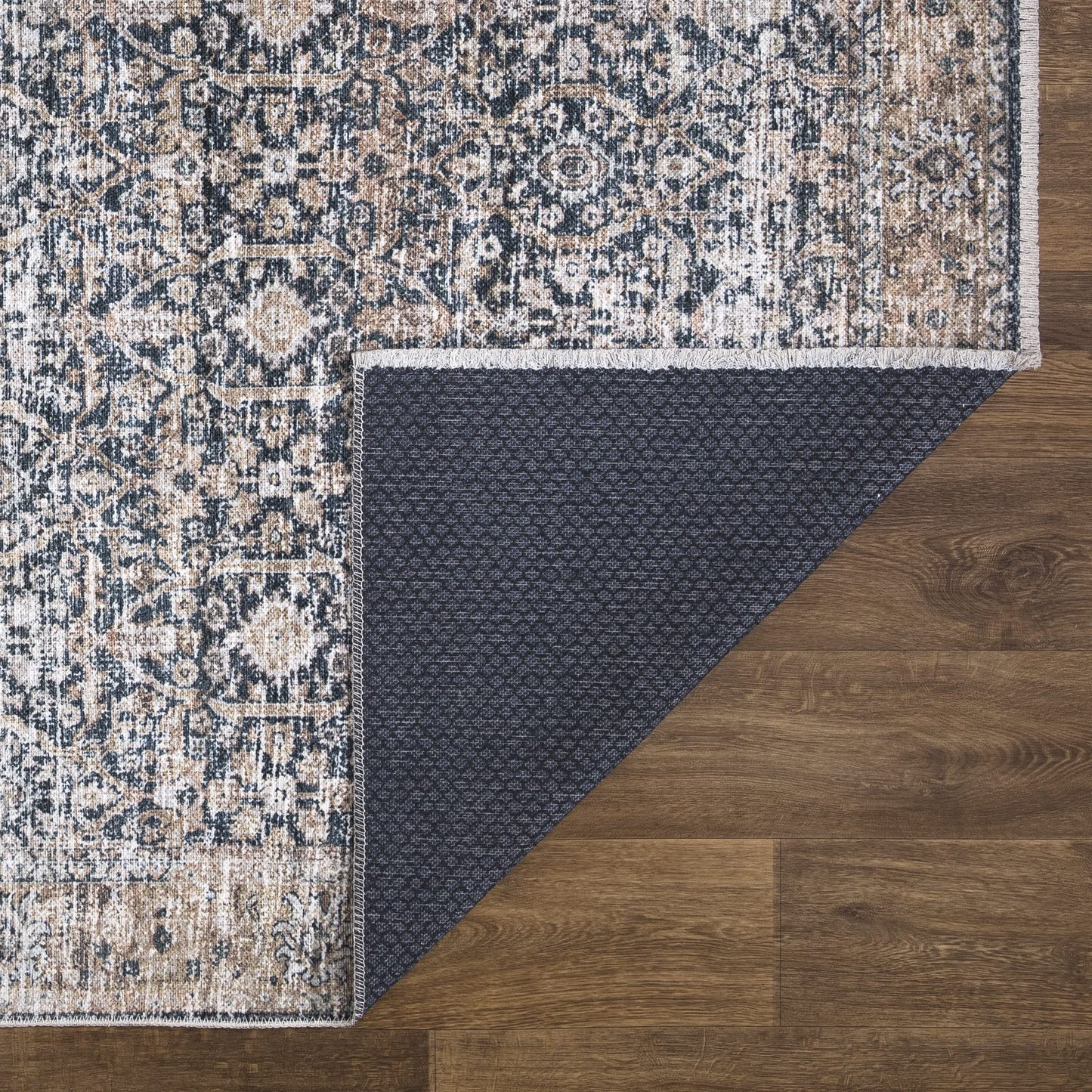 Bloom Rugs Caria, waschbarer, rutschfester Teppich, 4 x 6 Zoll, blauer traditioneller Teppich für Wohnzimmer, Schlafzimmer, Esszimmer und Küche, genaue Größe: 4 x 6 Fuß 