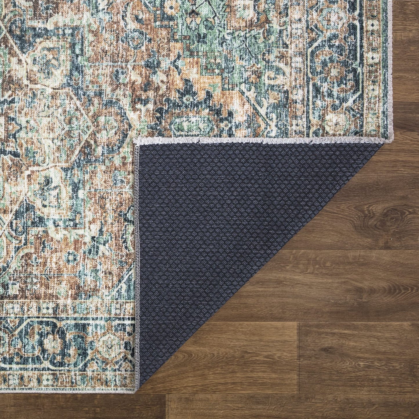 Bloom Rugs Caria, waschbarer, rutschfester Teppich, 4 x 6 Zoll, blauer traditioneller Teppich für Wohnzimmer, Schlafzimmer, Esszimmer und Küche, genaue Größe: 4 x 6 Fuß 