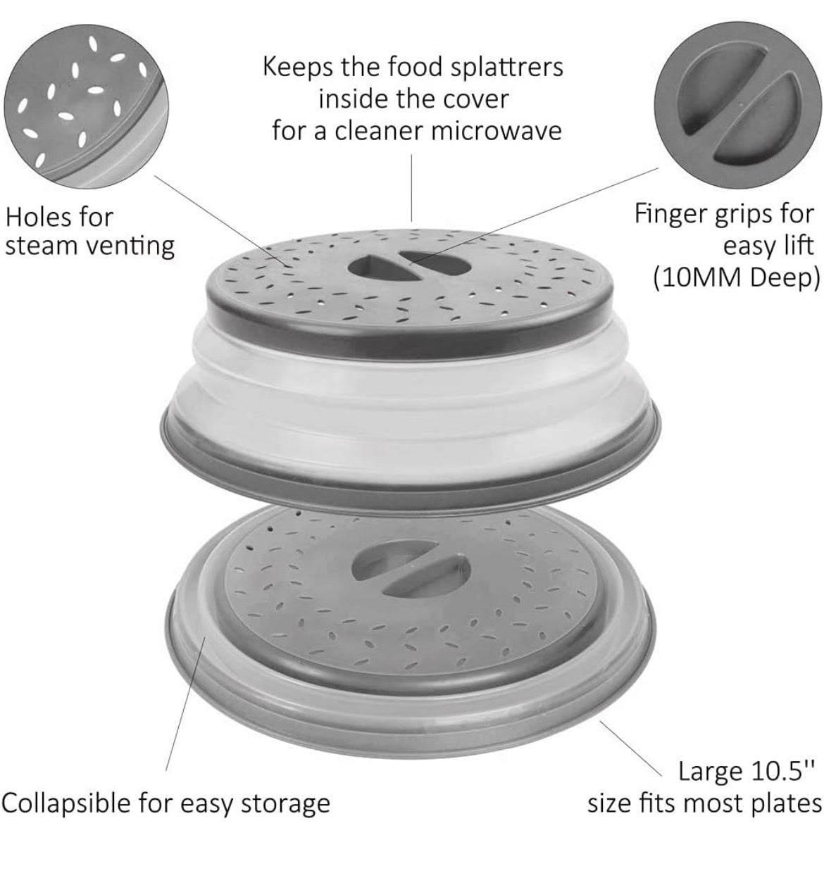 Collapsible Microwave Splatter Cover with Vent (Gray)