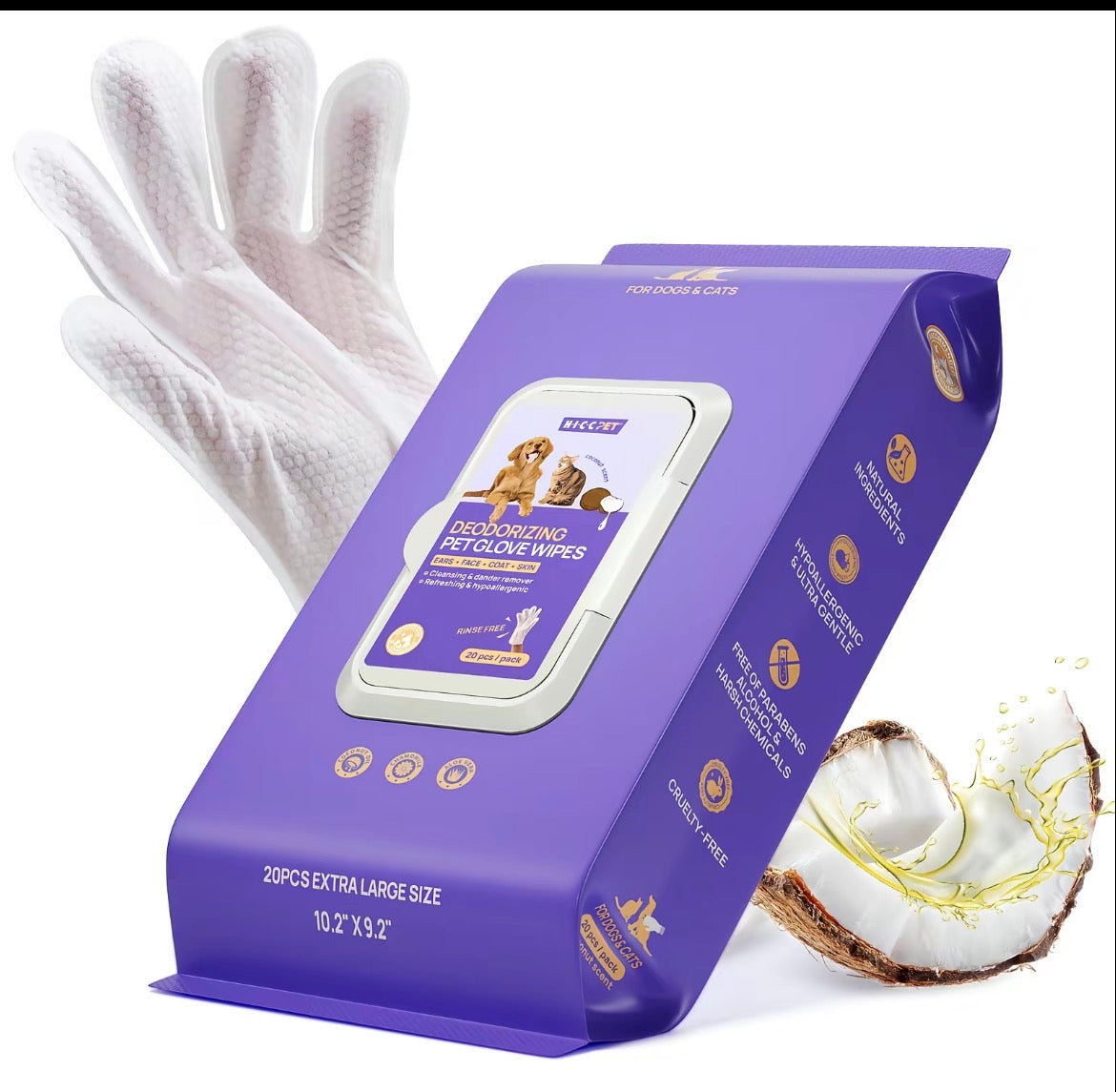 PET Grooming Glove Wipes — 20 Pieces