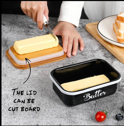 Butter Dish with Cutting Board Lid and Knife