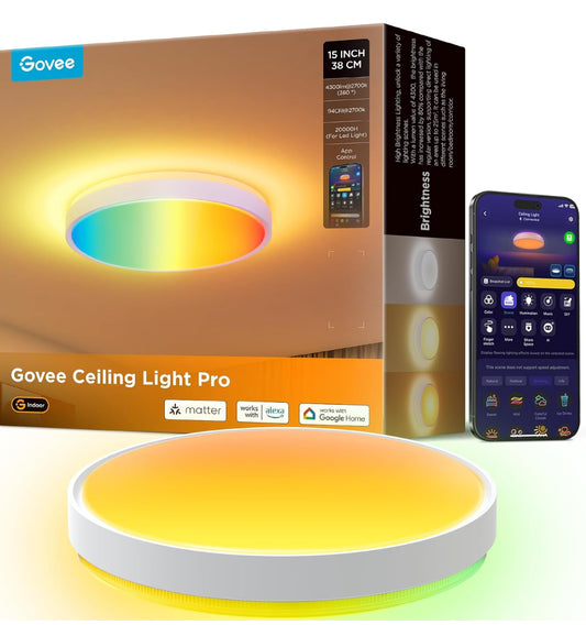 Govee Smart Ceiling Light 4300LM, RGBIC LED Ceiling Light Fixture Works with Matter, Flush Mount Light Fixture, DIY Colors, 2700K-6500K