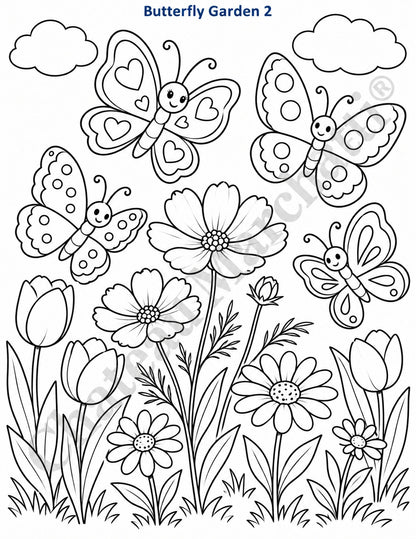 Butterfly Garden | Printable Coloring Art | JPEG Download