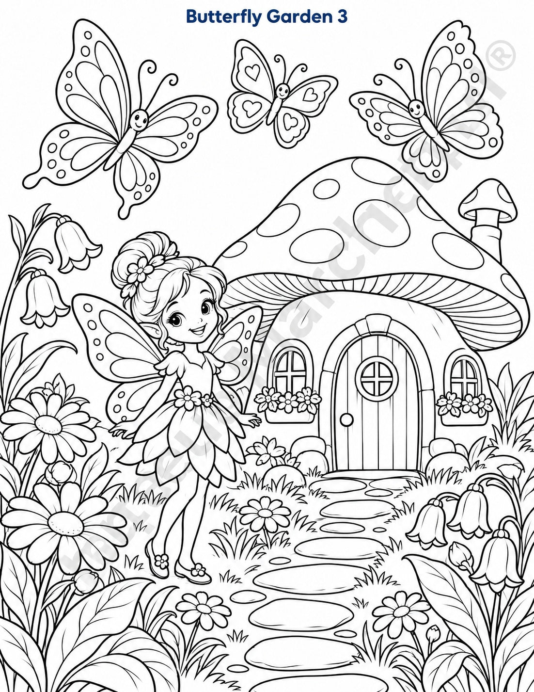 Butterfly Garden | Printable Coloring Art | JPEG Download
