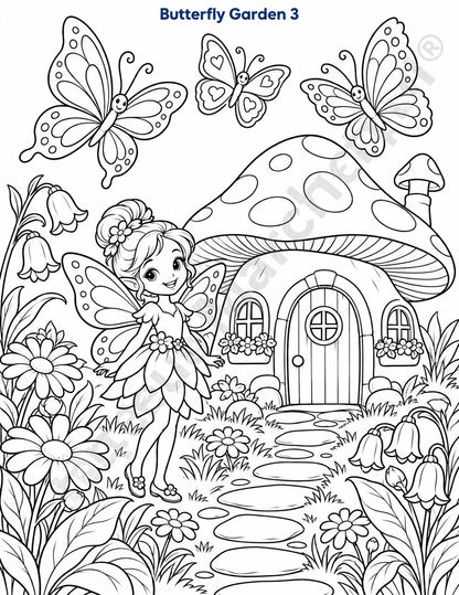 Butterfly Garden | Printable Coloring Art | JPEG Download