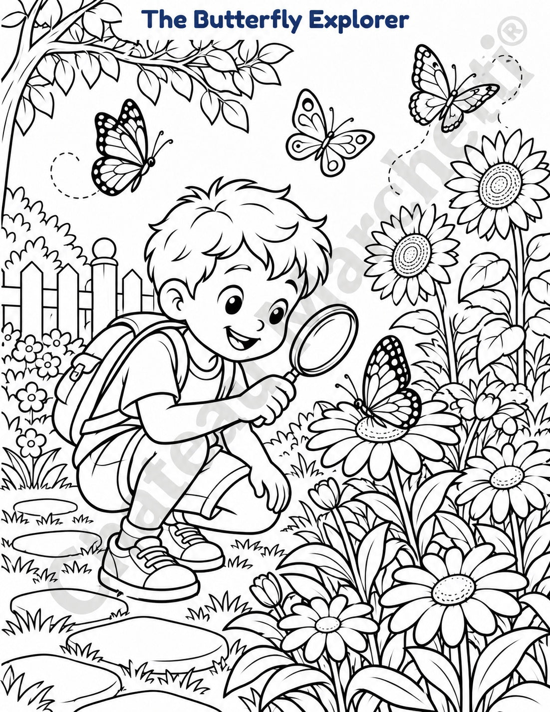 Butterfly Garden | Printable Coloring Art | JPEG Download
