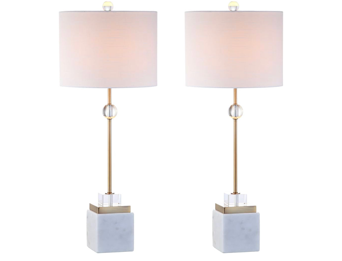 JONATHAN Y JYL5008A-SET2 Set of 2 Table Lamps Dawson 30" Marble/Crystal LED Table Lamp Modern Contemporary Bedside Desk Nightstand Lamp for Bedroom Living Room, White/Brass Gold