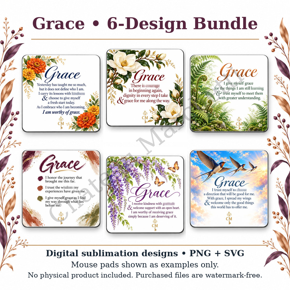 Grace Inspirational Sublimation Bundle | 6 Designs | PNG + SVG