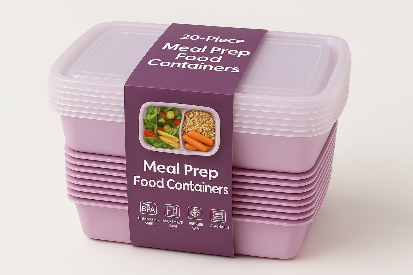 20-Piece Stackable Meal Prep Container Set – BPA-Free, Reusable, 34 oz Capacity