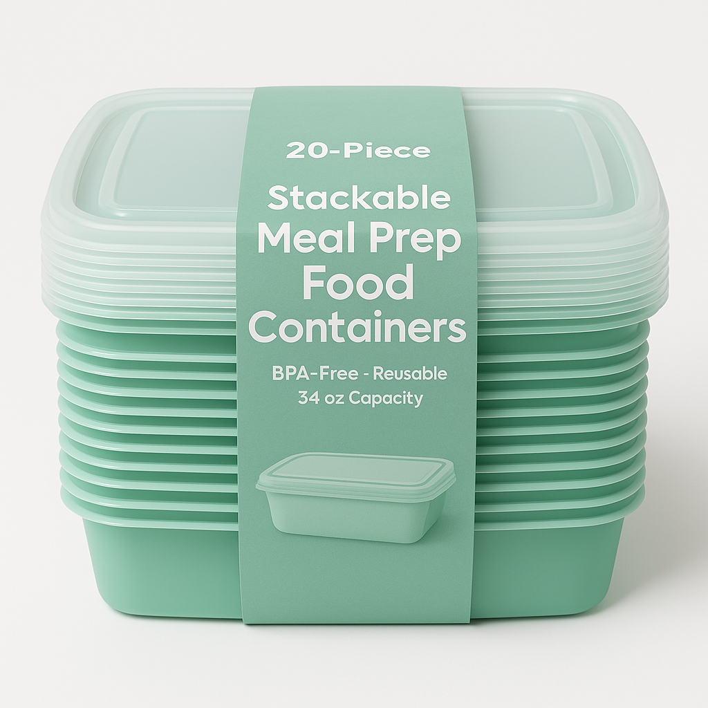 20-Piece Stackable Meal Prep Container Set – BPA-Free, Reusable, 34 oz Capacity