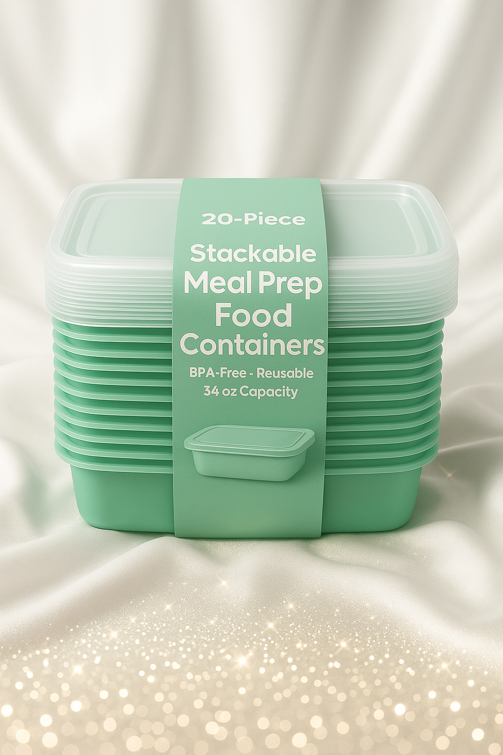 20-Piece Stackable Meal Prep Container Set – BPA-Free, Reusable, 34 oz Capacity