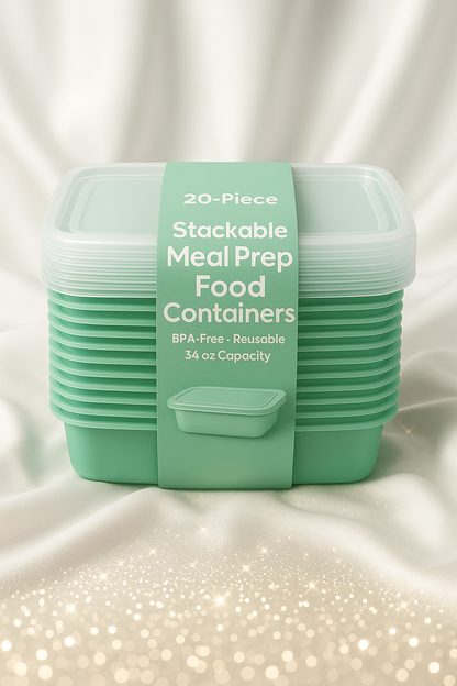 20-Piece Stackable Meal Prep Container Set – BPA-Free, Reusable, 34 oz Capacity