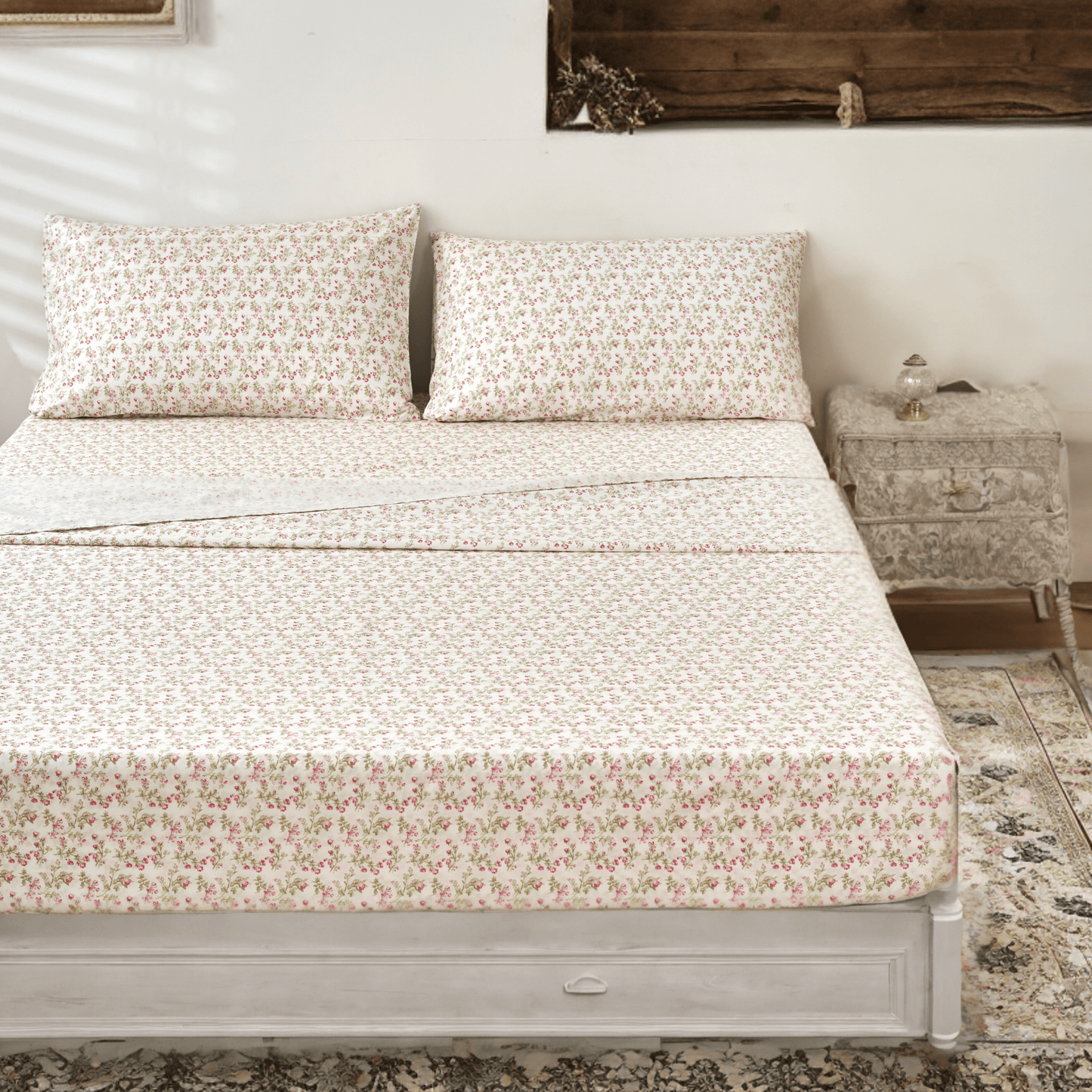 DaDa Bedding Romantic Coquette 100% Cotton Floral Sheet Set – Soft, Breathable, Deep Pocket, Wrinkle-Resistant